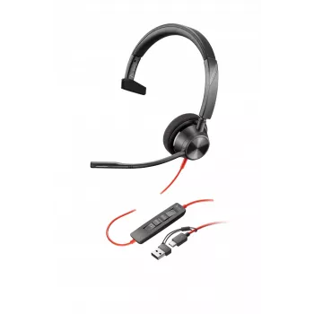 HP Poly Blackwire 3310 monaurales Headset mit USB-C + USB-C/A-Adapter