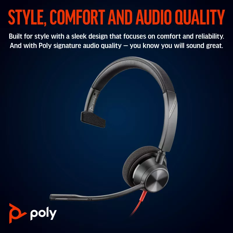 HP Poly Blackwire 3310 monaurales Headset mit USB-C + USB-C/A-Adapter