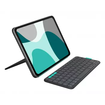 Tastatur-Folio-Hülle Logitech Flip Folio QWERTZ Deutsch für iPad Pro/Air 11 Zoll, Bluetooth, Graphit, Batterie 90 mAh