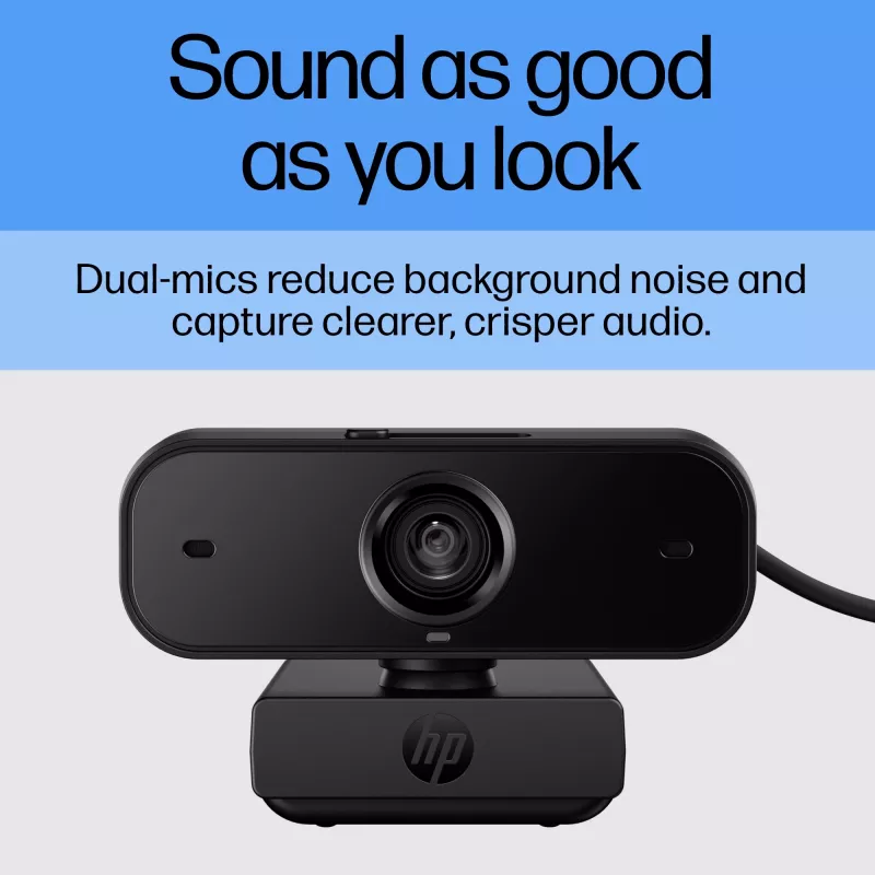 HP 435 FHD Webcam (77B10AA), 2 MP, 1920 x 1080, 30 fps, USB-A 2.0, Autofokus, Sichtschutzblende, Dual-Mikrofone, Schwarz