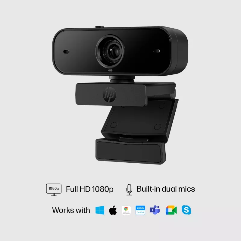 HP 435 FHD Webcam (77B10AA), 2 MP, 1920 x 1080, 30 fps, USB-A 2.0, Autofokus, Sichtschutzblende, Dual-Mikrofone, Schwarz