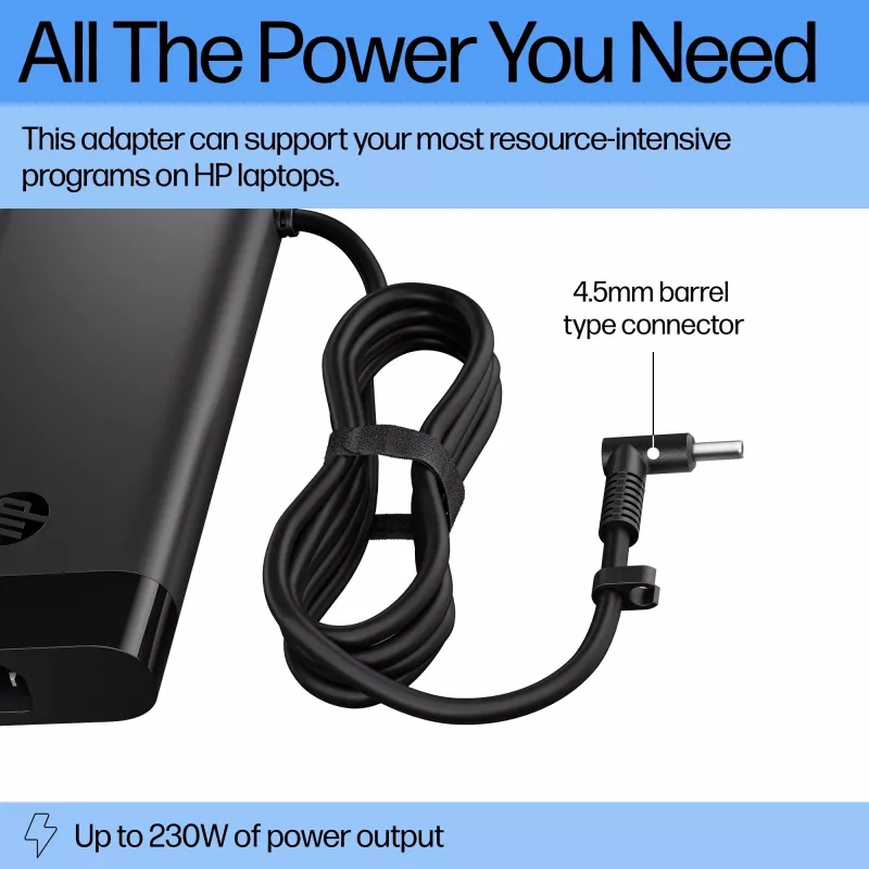 HP 230 W Smart Netzteil (AQ9X8AA) für Laptops, Innenbereich, 115 V Eingang, 4,5 mm, EU-Stecker, Schwarz