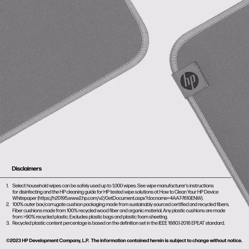 HP 105 desinfizierbares Mauspad, Grau, Monochromatisch, Polyester, Gummi
