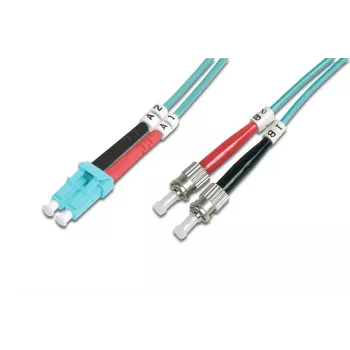 DIGITUS Glasfaser-Patchkabel, LC auf ST Multimode 50/125 µm, Duplex, Länge 10 m, Klasse OM3