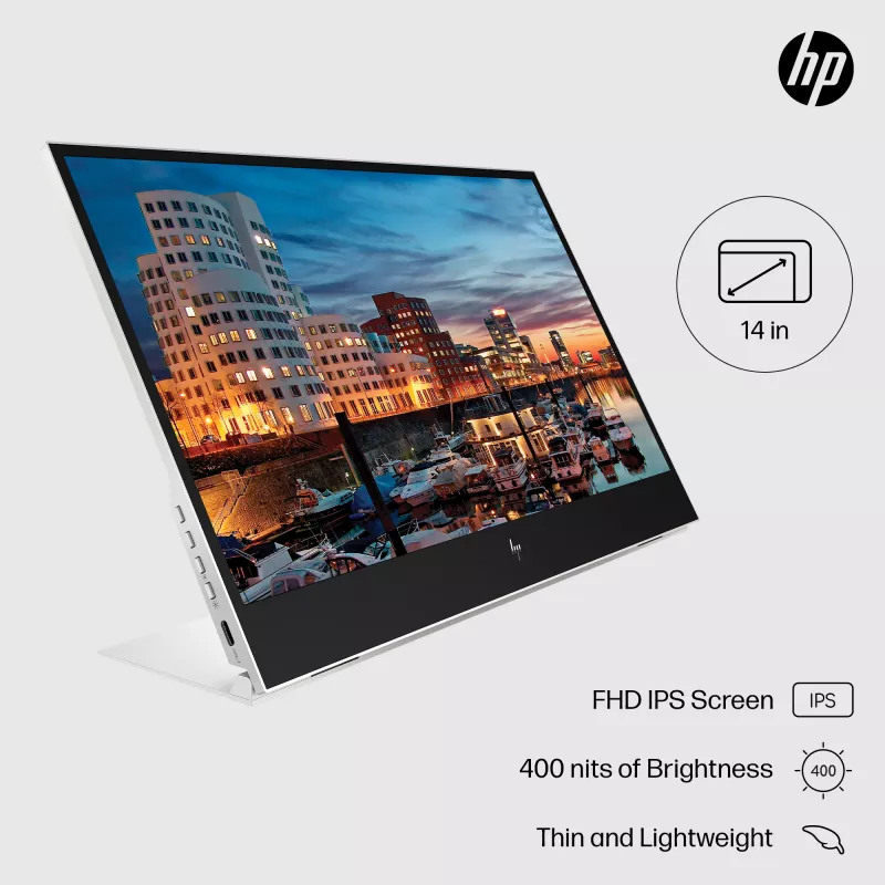 HP E-Series E14 G4 Portable Monitor, 35,6 cm (14 Zoll), 1920 x 1080 Pixel, Full HD, LCD, 5 ms, Silber