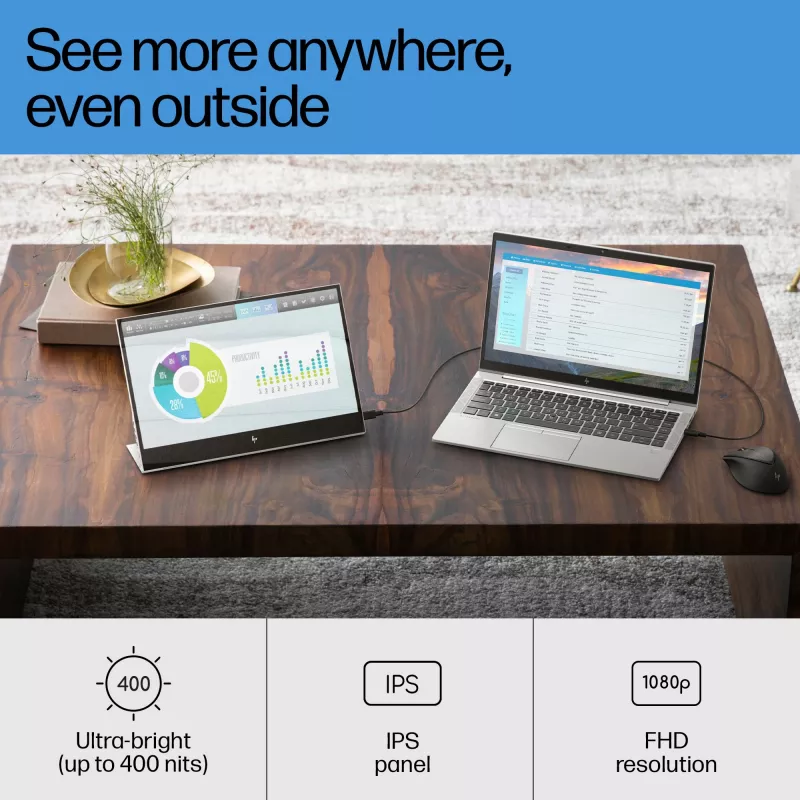 HP E-Series E14 G4 Portable Monitor, 35,6 cm (14 Zoll), 1920 x 1080 Pixel, Full HD, LCD, 5 ms, Silber