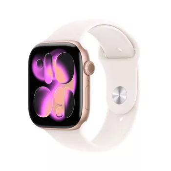APPLE Watch Series 11 GPS 46mm Roségold Aluminiumgehäuse mit hellblauem Sportarmband S/M