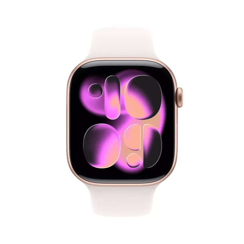 APPLE Watch Series 11 GPS 46mm Roségold Aluminiumgehäuse mit hellblauem Sportarmband S/M
