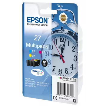 Epson Alarm clock Multipack 3-Farben 27 DURABrite Ultra Tinte, Standardausbeute, Cyan, Magenta, Gelb, Pigmenttinte, 3,6 ml, 1 Stück, Multipack