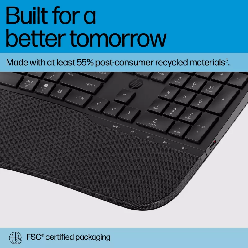 HP 685 Comfort Dual-Mode Tastatur 8T6L9UT#ABB, kabellos 2,4 GHz, Multi-Device, 23 programmierbare Tasten, Full-Size, QWERTY International Englisch, schwarz