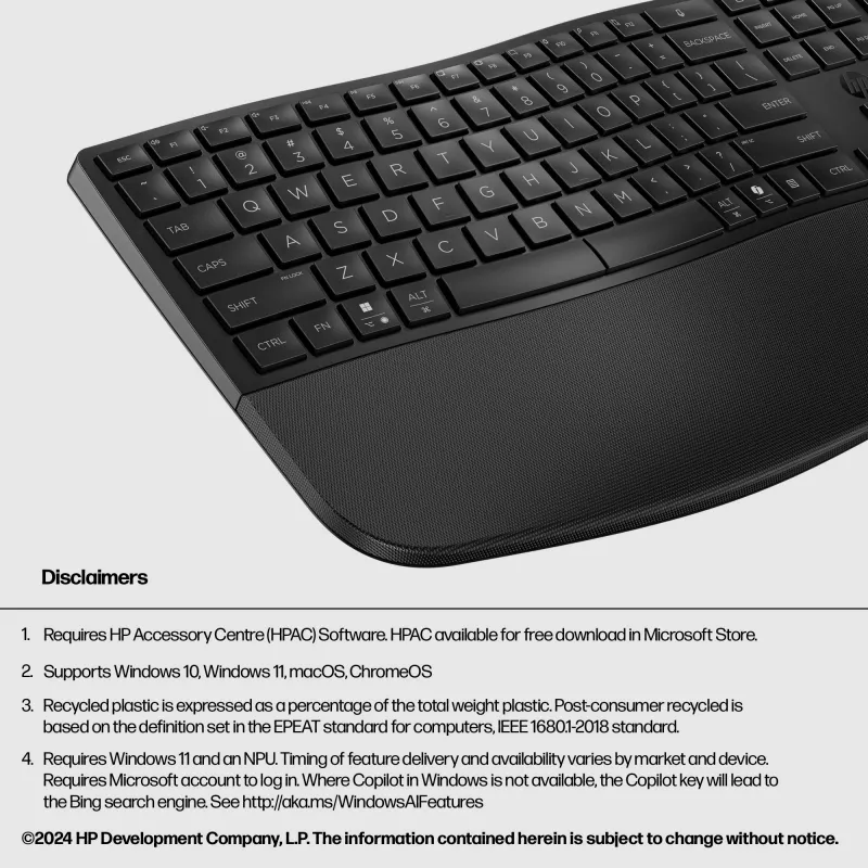 HP 685 Comfort Dual-Mode Tastatur 8T6L9UT#ABB, kabellos 2,4 GHz, Multi-Device, 23 programmierbare Tasten, Full-Size, QWERTY International Englisch, schwarz