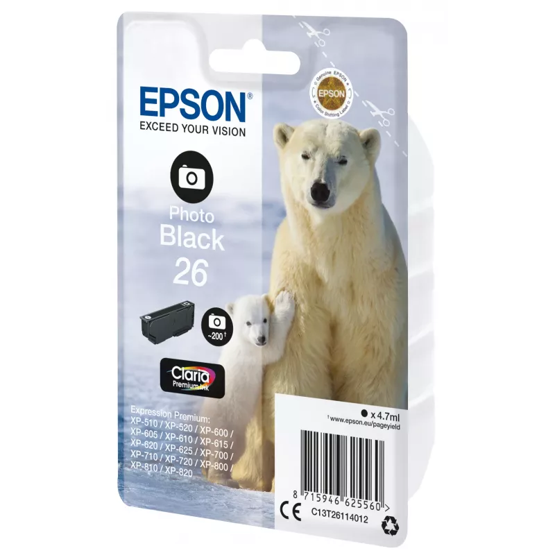 Epson Polar Bear Einzelpackung FotoSchwarz 26 Claria Premium Ink