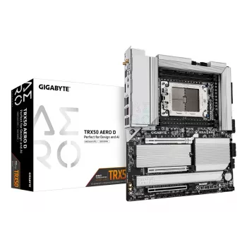 GIGABYTE TRX50 AERO D Motherboard - Unterstützt AMD Ryzen Threadripper 9000 Series CPUs, 16+8+4 Phasen Digital VRM, bis zu 7800 MHz DDR5 (OC), 3xPCIe 5.0 + 1xPCIe 4.0 M.2, Wi-Fi 7, 10GbE LAN, USB4