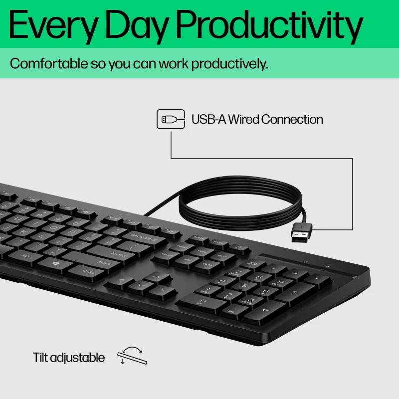 HP 125 Kabelgebundene Tastatur, Vollformat (100%), Kabelgebunden, USB, Schwarz