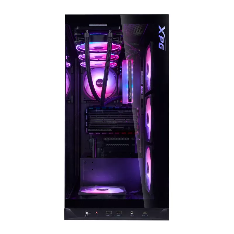 XPG Invader X BTF Midi-Tower-PC-Gehäuse, ATX/Micro-ATX/Mini-ITX, Hartglas, 5x 120-mm-ARGB-Lüfter, USB-C, ohne Netzteil, Schwarz