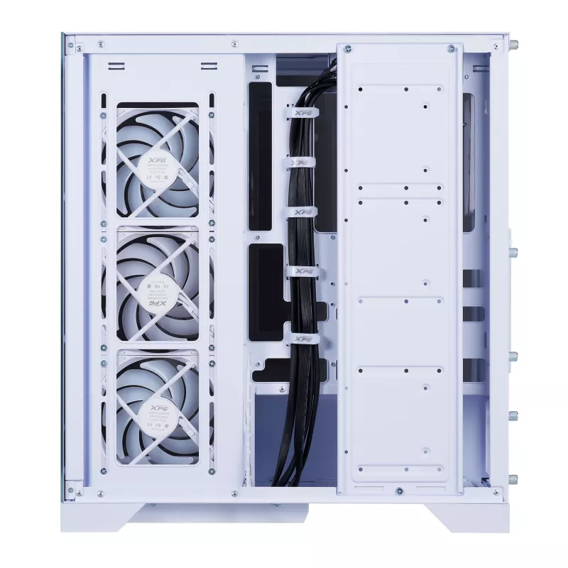 XPG Invader X BTF Midi-Tower-PC-Gehäuse, ATX/Micro-ATX/Mini-ITX, transparentes Seitenteil, 5x 120-mm-ARGB-Lüfter, USB-C, ohne Netzteil, Weiß