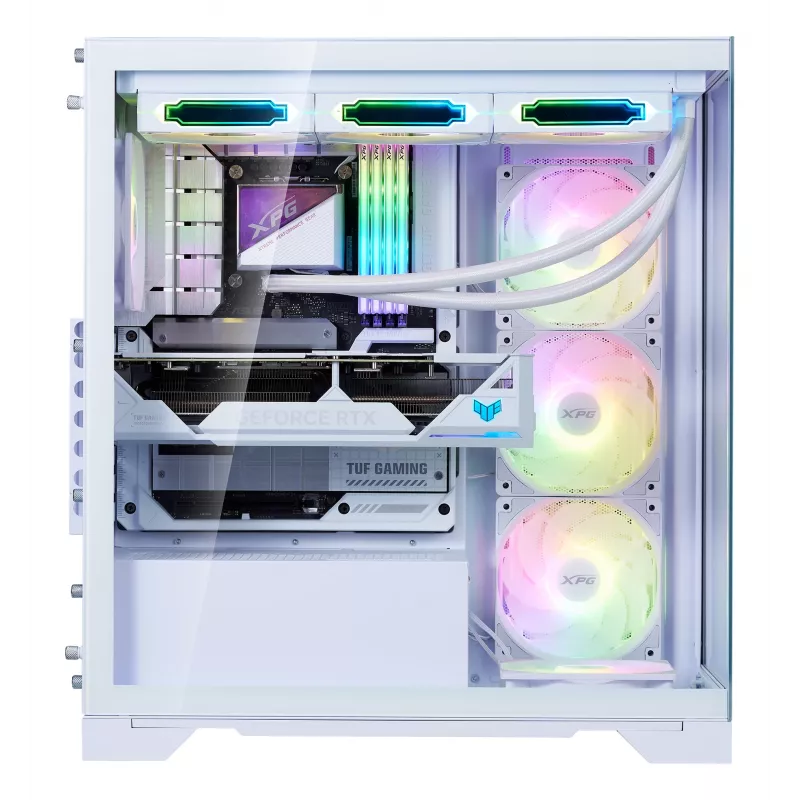 XPG Invader X BTF Midi-Tower-PC-Gehäuse, ATX/Micro-ATX/Mini-ITX, transparentes Seitenteil, 5x 120-mm-ARGB-Lüfter, USB-C, ohne Netzteil, Weiß