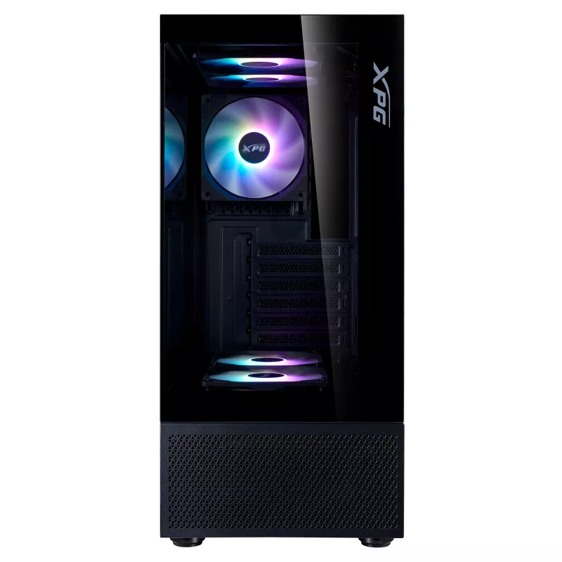 XPG Invader X Mini Midi-Tower-PC-Gehäuse, ATX/Micro-ATX/Mini-ITX, Hartglas, 5x 120-mm-ARGB-Lüfter, USB-C, ohne Netzteil, Schwarz