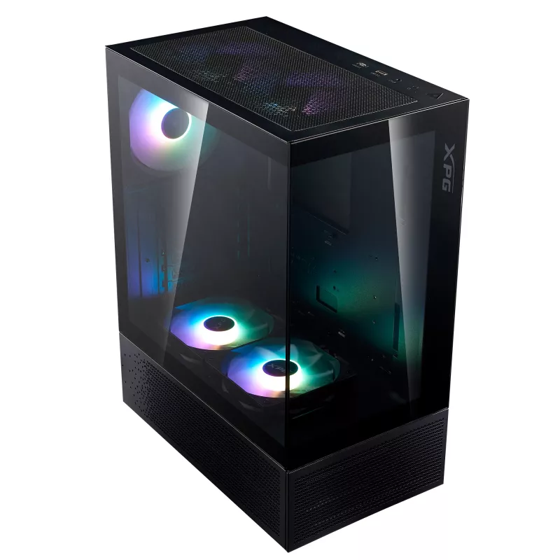 XPG Invader X Mini Midi-Tower-PC-Gehäuse, ATX/Micro-ATX/Mini-ITX, Hartglas, 5x 120-mm-ARGB-Lüfter, USB-C, ohne Netzteil, Schwarz