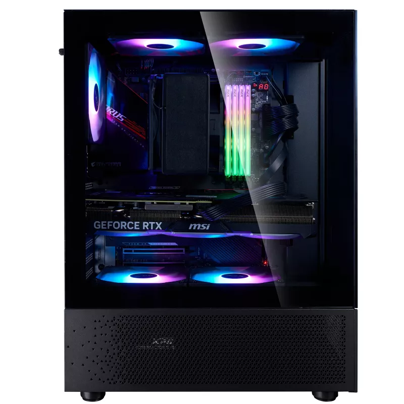 XPG Invader X Mini Midi-Tower-PC-Gehäuse, ATX/Micro-ATX/Mini-ITX, Hartglas, 5x 120-mm-ARGB-Lüfter, USB-C, ohne Netzteil, Schwarz