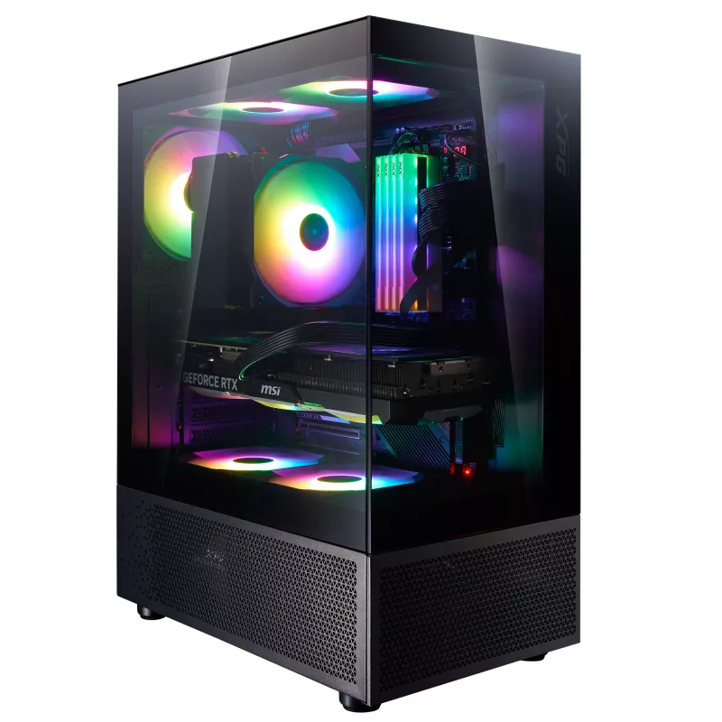 XPG Invader X Mini Midi-Tower-PC-Gehäuse, ATX/Micro-ATX/Mini-ITX, Hartglas, 5x 120-mm-ARGB-Lüfter, USB-C, ohne Netzteil, Schwarz