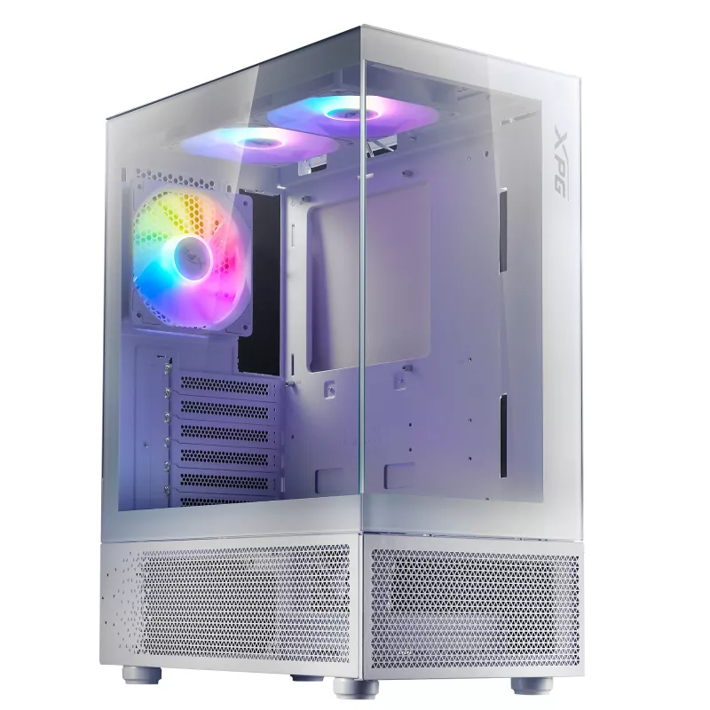 XPG Invader X Mini Midi-Tower-PC-Gehäuse, ATX/Micro-ATX/Mini-ITX, Glasseitenteile, 5x 120-mm-ARGB-Lüfter, USB-C, ohne Netzteil, Weiß