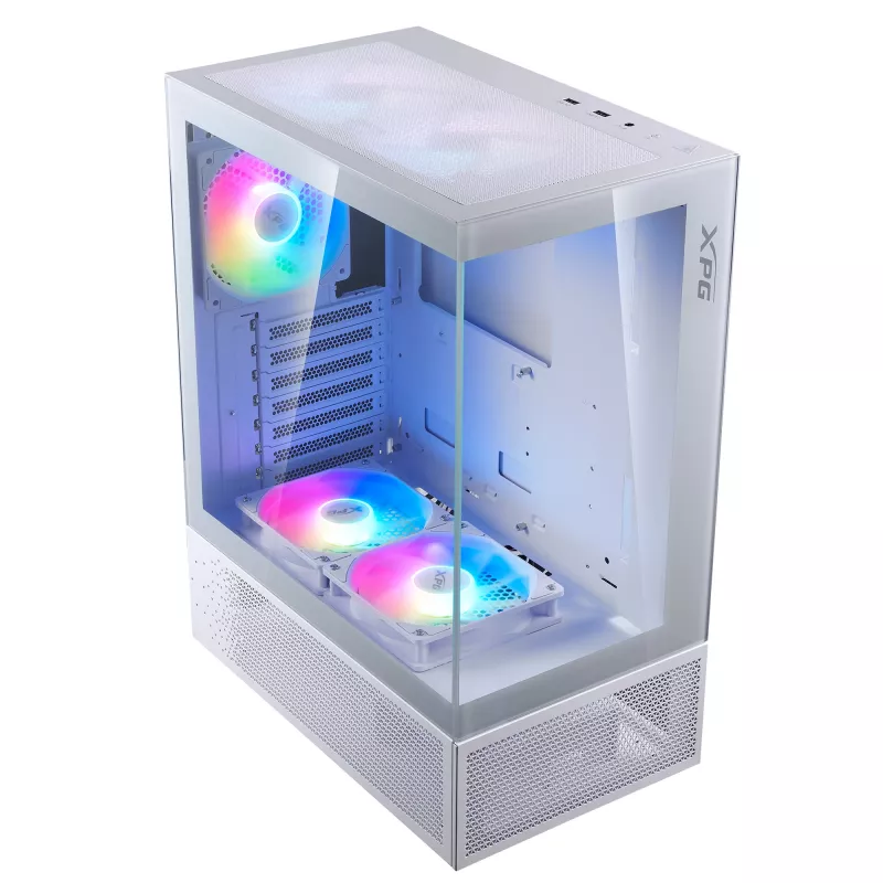 XPG Invader X Mini Midi-Tower-PC-Gehäuse, ATX/Micro-ATX/Mini-ITX, Glasseitenteile, 5x 120-mm-ARGB-Lüfter, USB-C, ohne Netzteil, Weiß