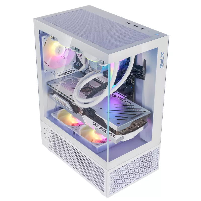 XPG Invader X Mini Midi-Tower-PC-Gehäuse, ATX/Micro-ATX/Mini-ITX, Glasseitenteile, 5x 120-mm-ARGB-Lüfter, USB-C, ohne Netzteil, Weiß