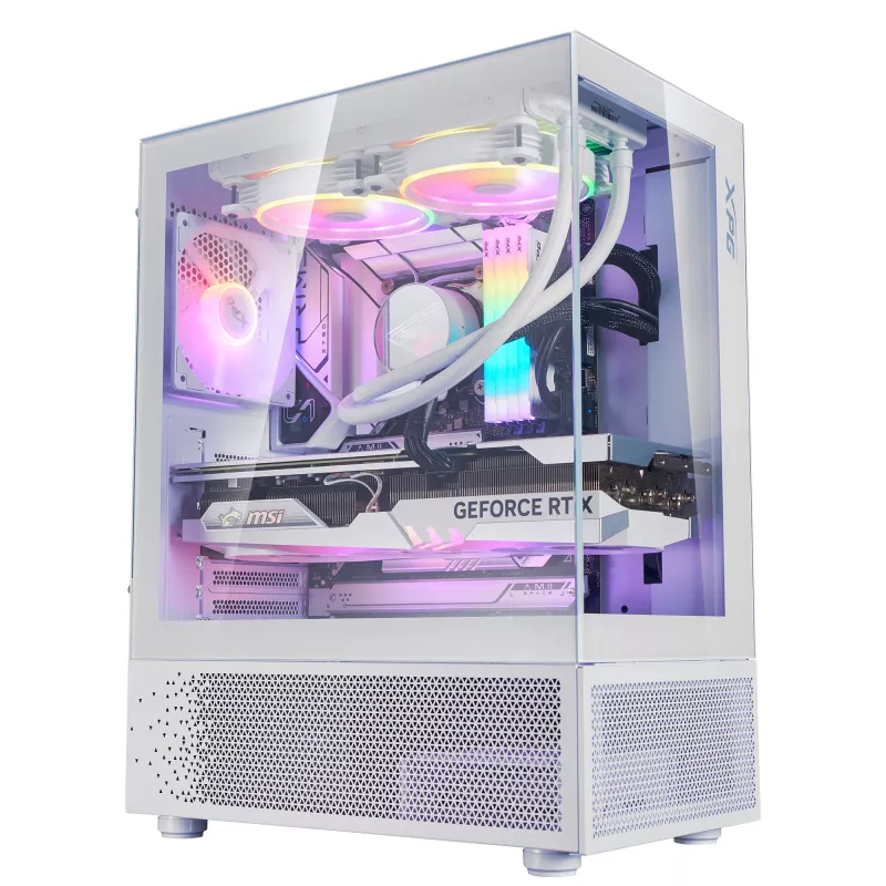 XPG Invader X Mini Midi-Tower-PC-Gehäuse, ATX/Micro-ATX/Mini-ITX, Glasseitenteile, 5x 120-mm-ARGB-Lüfter, USB-C, ohne Netzteil, Weiß