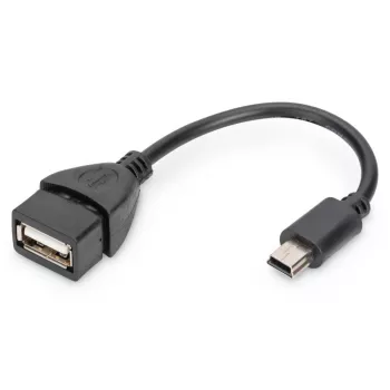 DIGITUS USB 2.0 Adapterkabel, OTG, Typ Mini-B - A M/F, 20cm, USB 2.0 konform, Schwarz