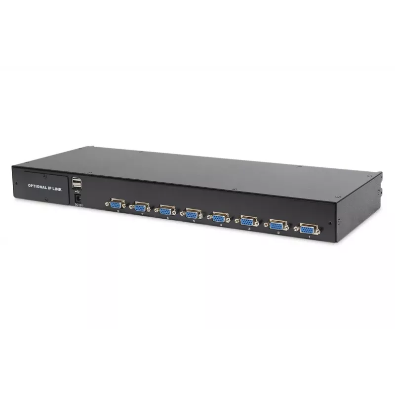DIGITUS Modularized 43,2 cm (17 Zoll) TFT-Konsole mit 8-Port-KVM, RAL 9005 schwarz – Qwertz, US