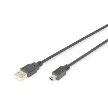 DIGITUS USB 2.0 Anschlusskabel, Typ A - Mini B (5-polig) M/M, 3m, USB 2.0 konform, schwarz