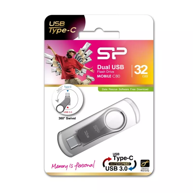 SILICON POWER Mobile C80 – 32 GB Dual-USB-Stick – Typ-C / Typ-A – Grau