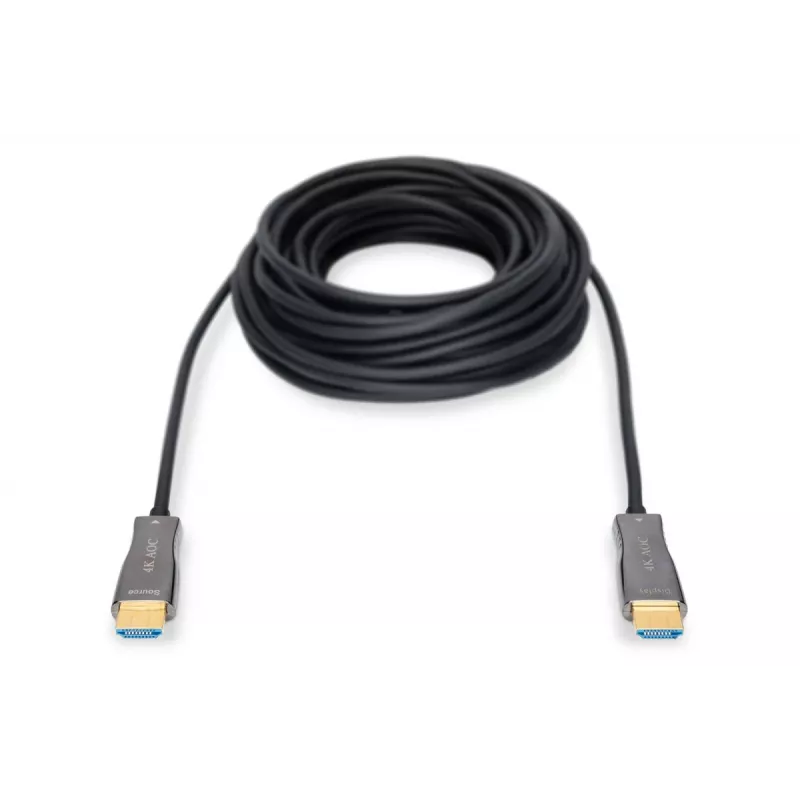 DIGITUS HDMI AOC Hybrid-Glasfaserkabel, Typ A M/M, 30m UHD 4K@60Hz, CE, schwarz