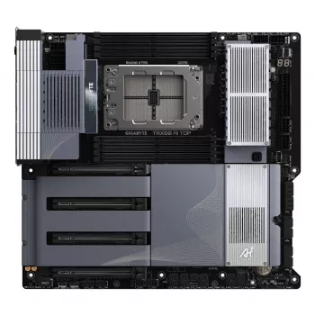 GIGABYTE TRX50 AI TOP-2B Motherboard - AMD Ryzen Threadripper PRO 7000 CPUs, 16+8+4 Phases Digital VRM, bis zu 5200 MHz DDR5, 4xPCIe 5.0 M.2, Wi-Fi 7, 10 GbE LAN, USB 4