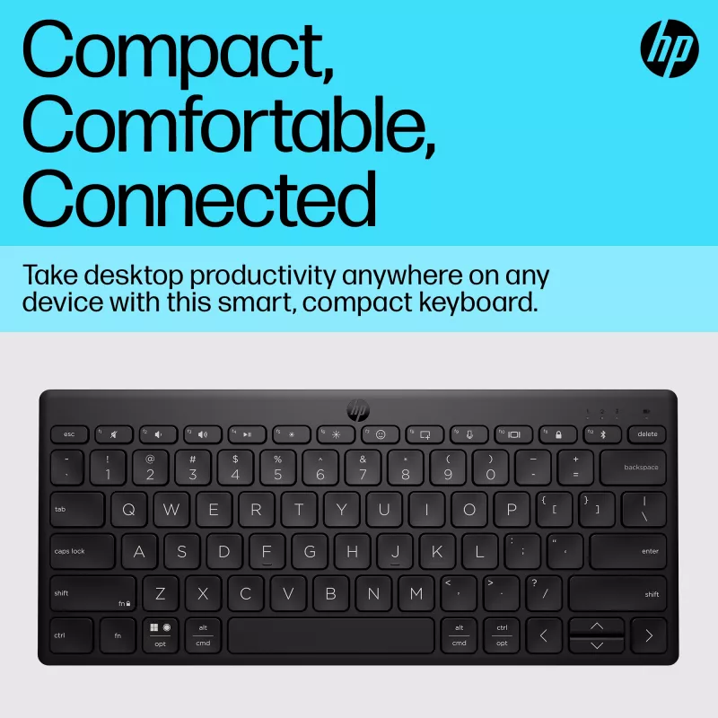 Kompakte Bluetooth-Tastatur HP 355 – kabellose mechanische Tasten, schwarz, 0,34 kg