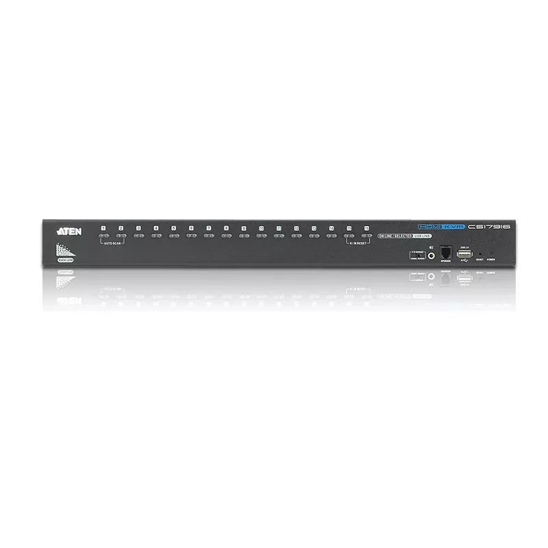 ATEN CS17916-AT-G 16-Port USB-HDMI-KVM-Switch mit Audio, 2-Port-USB-2.0-Hub, 1920x1200@60Hz, kaskadierbar bis 256 Computer, Schwarz