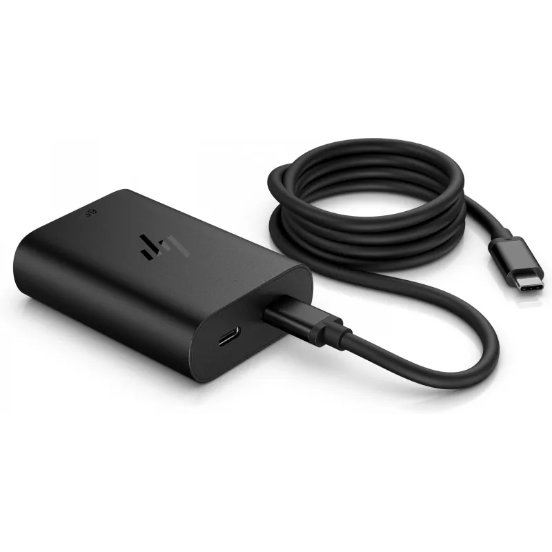 HP 600Q7AA 65-W-GaN-USB-C-Laptop-Ladegerät, 2× USB-C, 20 V, Schwarz