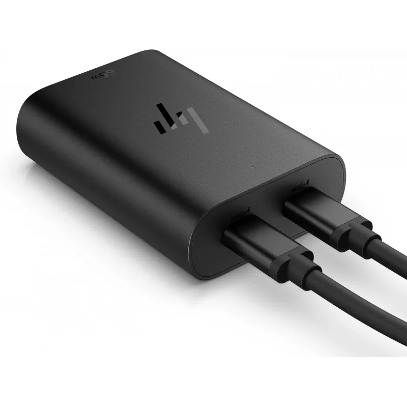 HP 600Q7AA 65-W-GaN-USB-C-Laptop-Ladegerät, 2× USB-C, 20 V, Schwarz