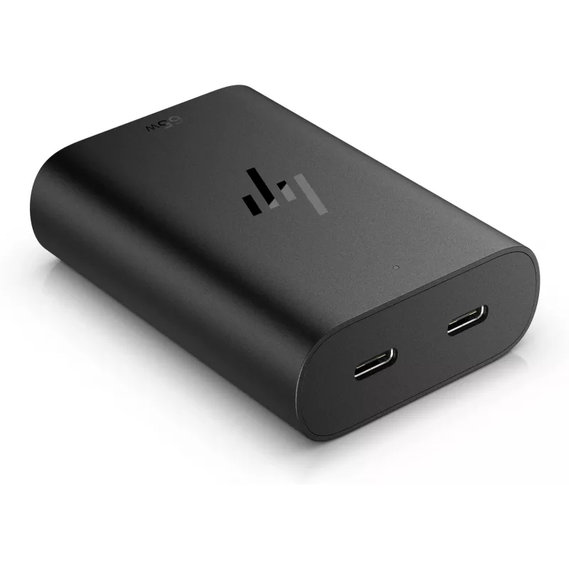 HP 600Q7AA 65-W-GaN-USB-C-Laptop-Ladegerät, 2× USB-C, 20 V, Schwarz