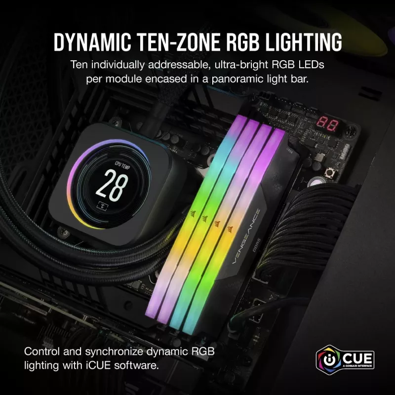 Corsair Vengeance RGB 32 GB (2x16 GB) DDR5-6000 CL38 Arbeitsspeicher-Kit, Schwarz