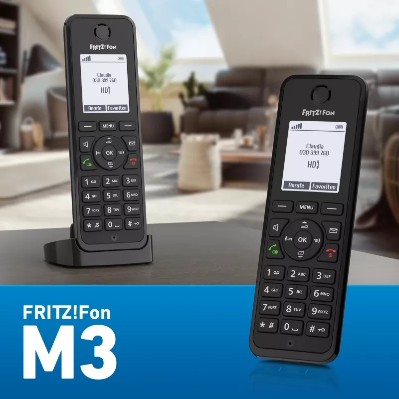 DECT-Telefon FRITZ Fon M3 Schnurloses Mobilteil Anruferkennung Schwarz