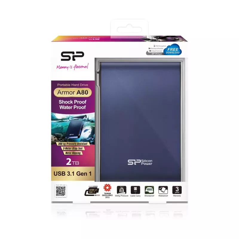 Silicon Power Armor A80 externe Festplatte, 2 TB, 2,5 Zoll, USB 3.1 Gen 1, Blau