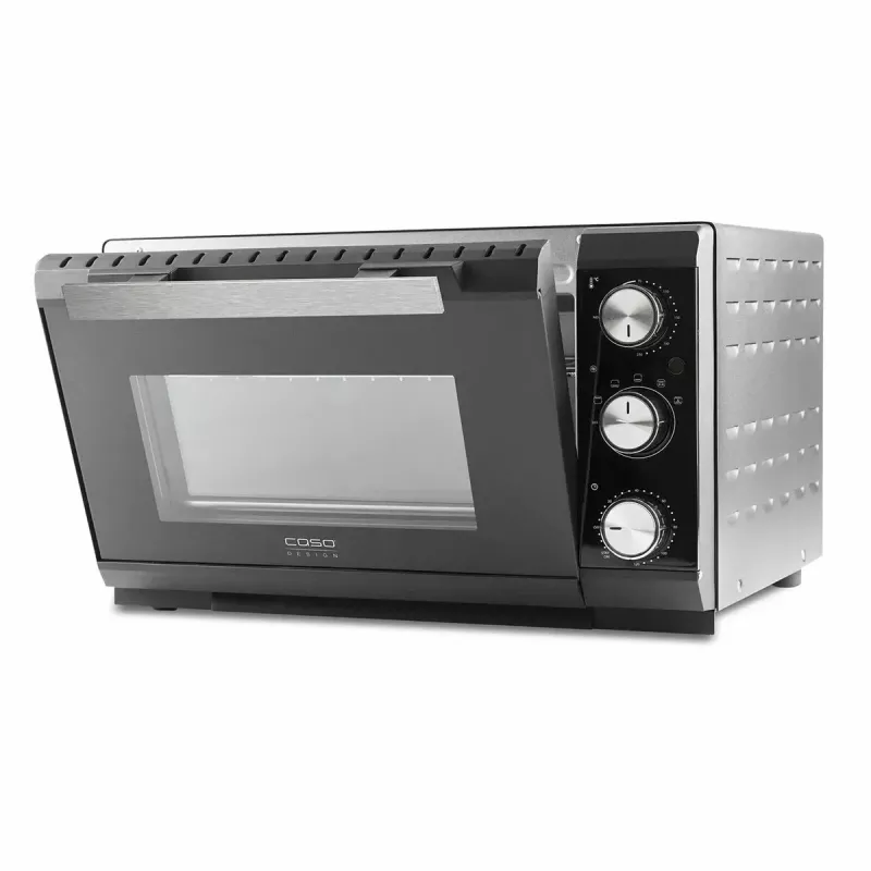 Caso TO 20 Design-Oven elektrischer Mini-Backofen, 20 l, 1500 W, Umluft, Drehspieß, Timer, bis 230 °C, Cool-Touch-Gehäuse, Schwarz