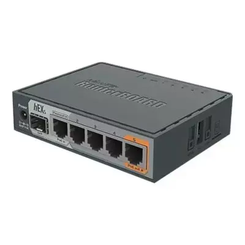 MikroTik RB760iGS hEX S kabelgebundener Router, 5x Gigabit RJ45, 1x SFP, 1x USB 2.0, PoE-Ausgang, Schwarz