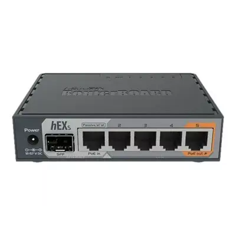 MikroTik RB760iGS hEX S kabelgebundener Router, 5x Gigabit RJ45, 1x SFP, 1x USB 2.0, PoE-Ausgang, Schwarz