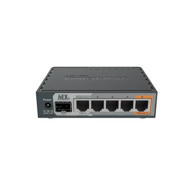 MikroTik RB760iGS hEX S kabelgebundener Router, 5x Gigabit RJ45, 1x SFP, 1x USB 2.0, PoE-Ausgang, Schwarz