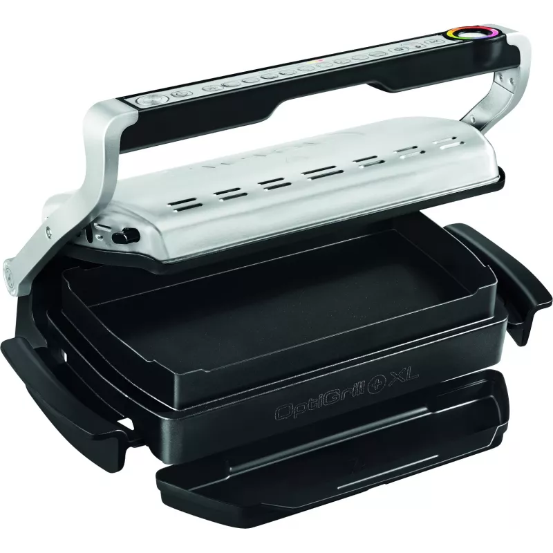 Tefal OptiGrill+ XL GC724D Kontaktgrill, 2000 W, 9 Programme, 800 cm², Schwarz/Metallisch