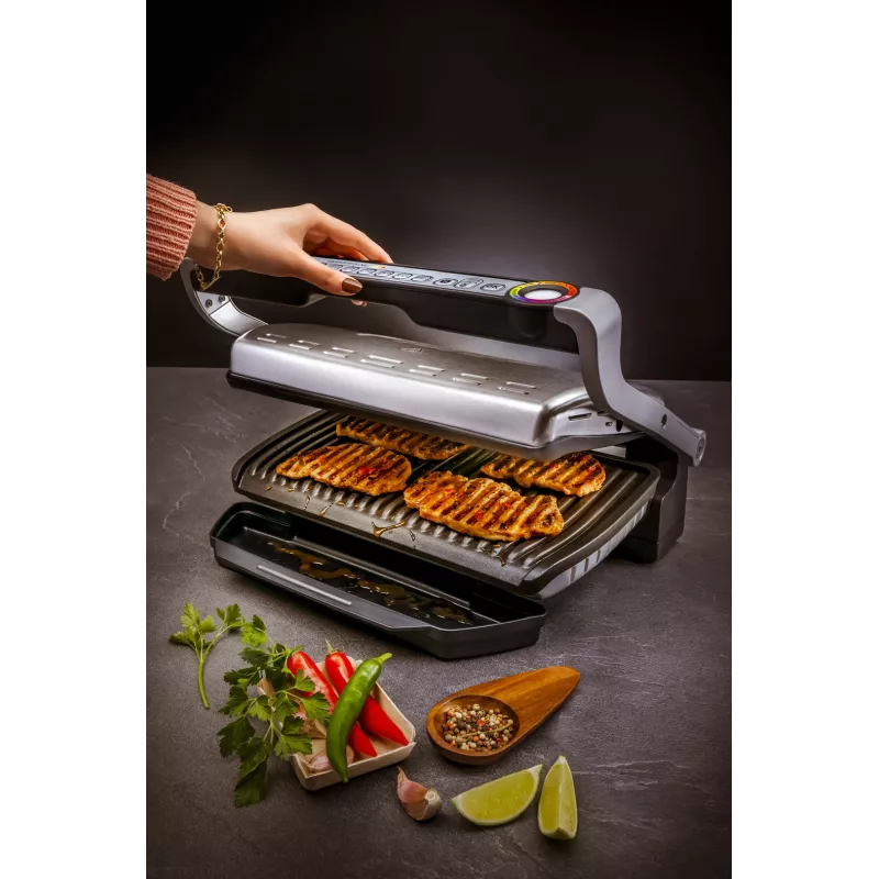 Tefal OptiGrill+ XL GC724D Kontaktgrill, 2000 W, 9 Programme, 800 cm², Schwarz/Metallisch
