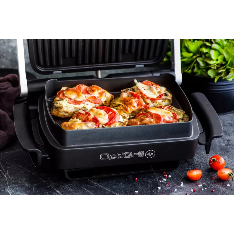Tefal OptiGrill+ XL GC724D Kontaktgrill, 2000 W, 9 Programme, 800 cm², Schwarz/Metallisch
